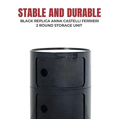 Cafe Pro Replica Anna Castelli Ferrieri with Round Storage Unit, Bedside Table Two Tier Circle Storage Table Made with ABS Plastic 32cm x 40cm Black