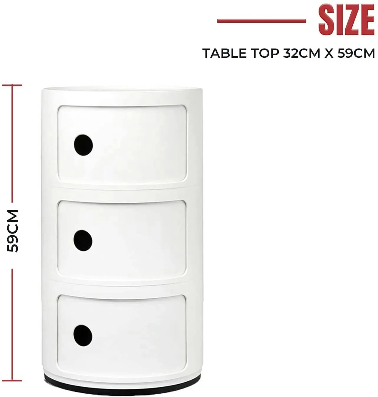 Cafe Pro Replica Anna Castelli Ferrieri with Round Storage Unit, Bedside Table Three Tier Circle Storage Table made with ABS Plastic 32cm x 59cm White