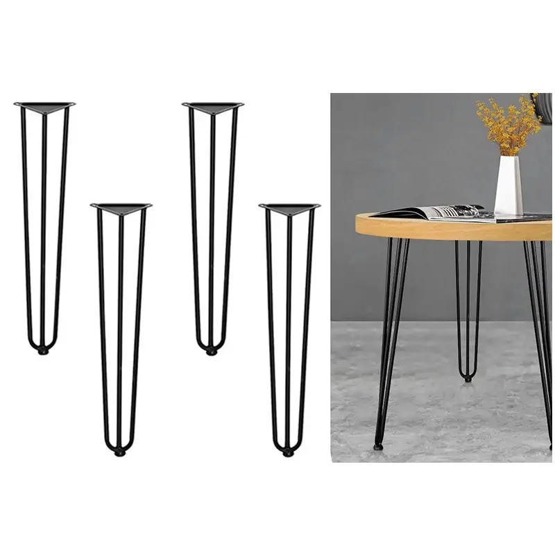 CafePro Heavy Duty Hairpin Dinning Table Legs, 3 Solid Rods, Metal Home DIY Projects for Furniture, Table, Desk, High Stand with Rubber Floor