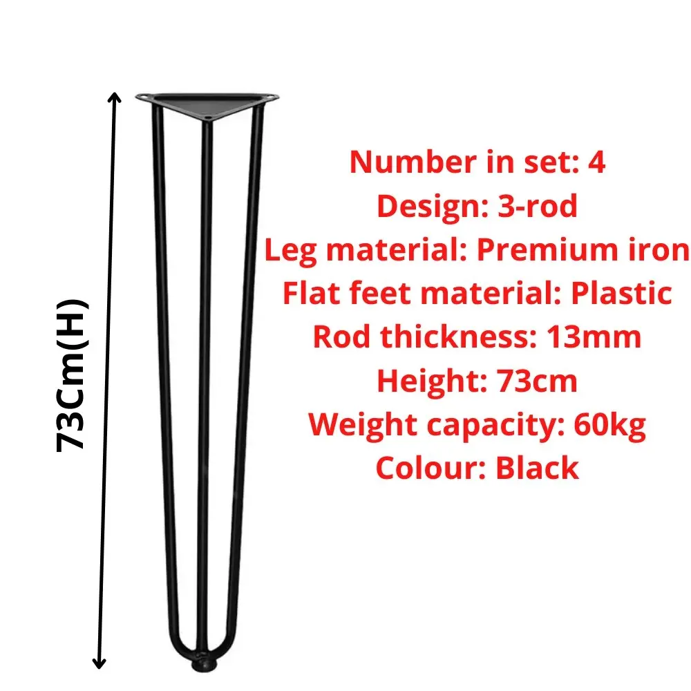 CafePro Heavy Duty Hairpin Dinning Table Legs, 3 Solid Rods, Metal Home DIY Projects for Furniture, Table, Desk, High Stand with Rubber Floor