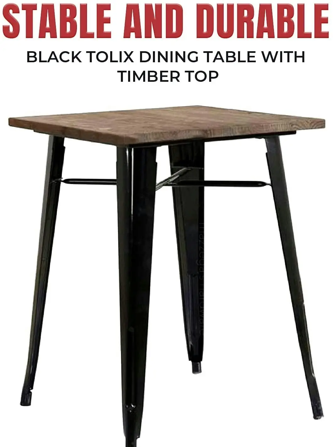 Tolix Metal Steel Square Timber Top Table (60cm (W) 60cm(D)x 76cm(H) for Food Court, Coffee Dining Table Convertible, Study Table, Bar Table