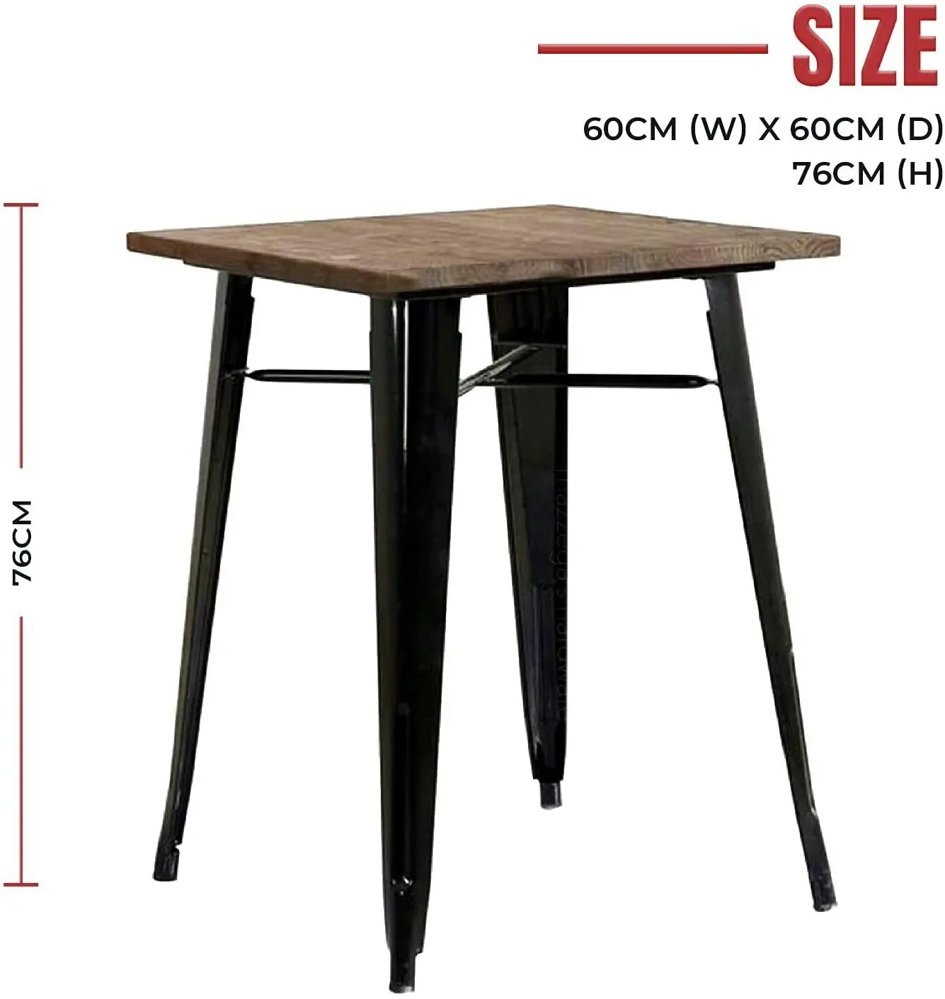 Tolix Metal Steel Square Timber Top Table (60cm (W) 60cm(D)x 76cm(H) for Food Court, Coffee Dining Table Convertible, Study Table, Bar Table