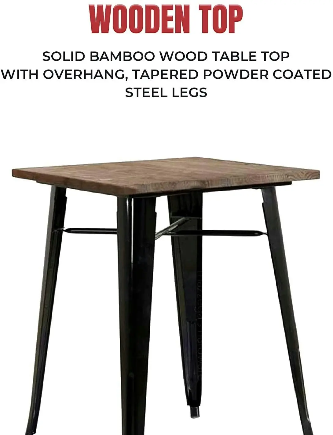 Tolix Metal Steel Square Timber Top Table (60cm (W) 60cm(D)x 76cm(H) for Food Court, Coffee Dining Table Convertible, Study Table, Bar Table