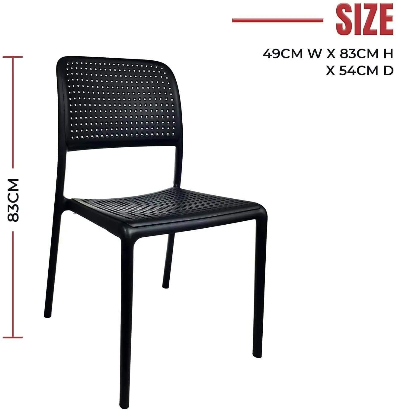 CafePro Bora Bristo Plastic Resin Chair, Polypropylene Easily Stackable, Matte Finish White and Black- 49cm(W) x 83cm(H) x 54cm(D)