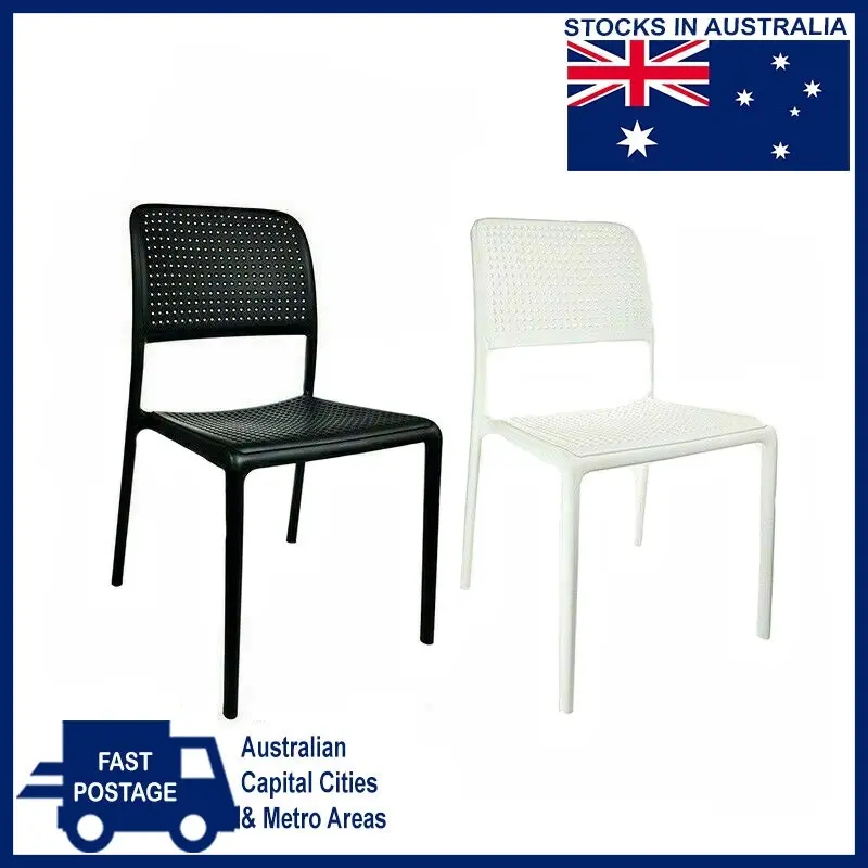 CafePro Bora Bristo Plastic Resin Chair, Polypropylene Easily Stackable, Matte Finish White and Black- 49cm(W) x 83cm(H) x 54cm(D)