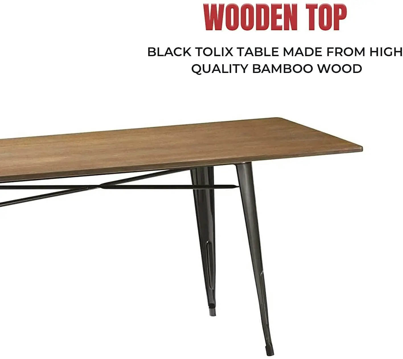 CafePro Tolix Bamboo Wood Rectangular Table with Rubber Feet-(140cm X 80cm X 75cm), Computer Desk, Coffee Table, Outdoor Furniture, Dining Table