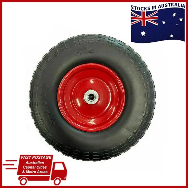 D2U 13 Inch Trolley Wheel with Solid Red Steel Rim, Replacement  Flat Free Wheel Sack/Hand Trolleys Truck Cart Rubber Steel Rim Wheels 13"4.0-6