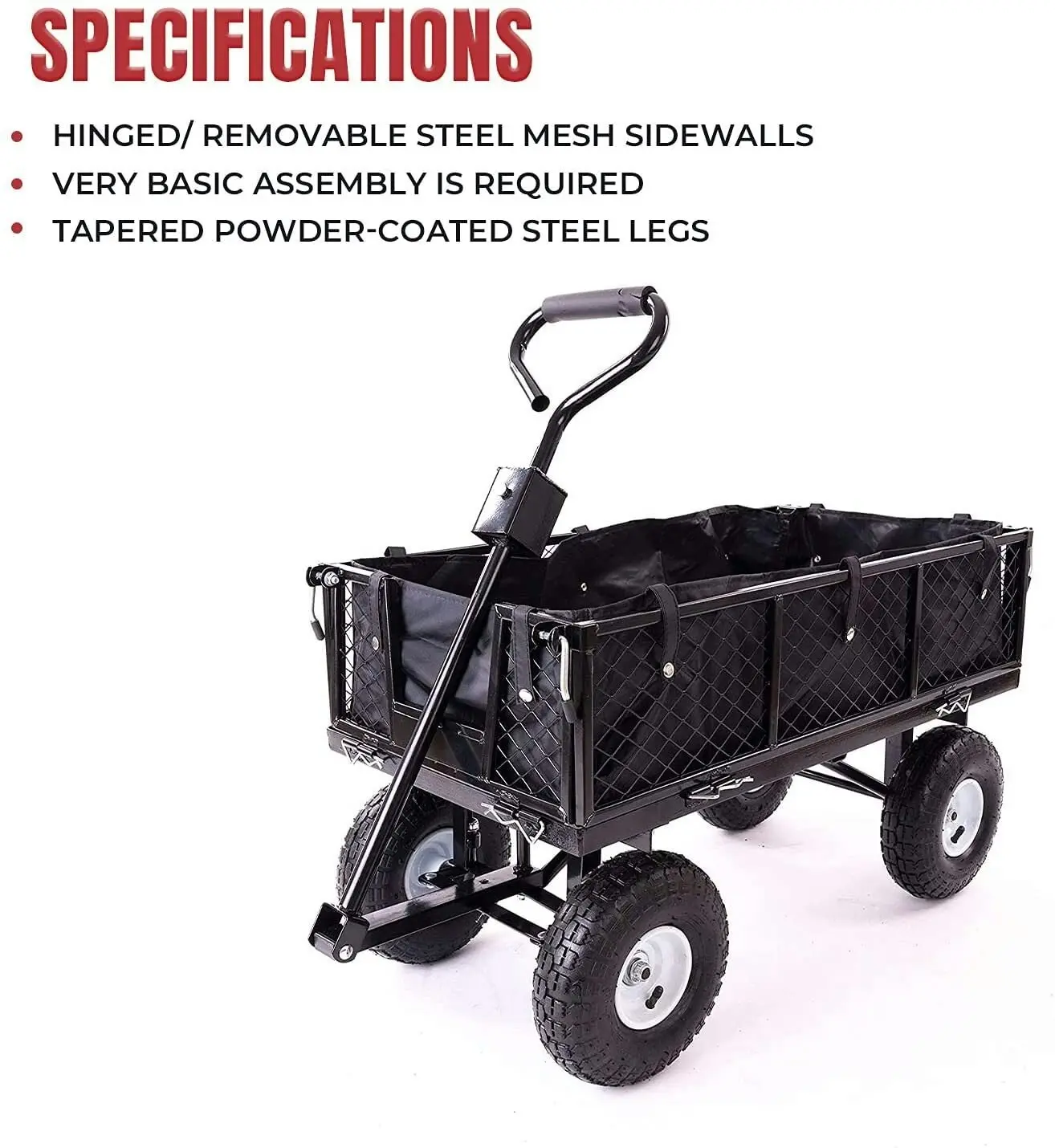 Garden Dump Rolling Mesh Cart with Heavy Duty Steel Frame,10 Inch Pneumatic Tires Maximum Load Capacity of 300 Kg (Black), Garden Trolley Cart