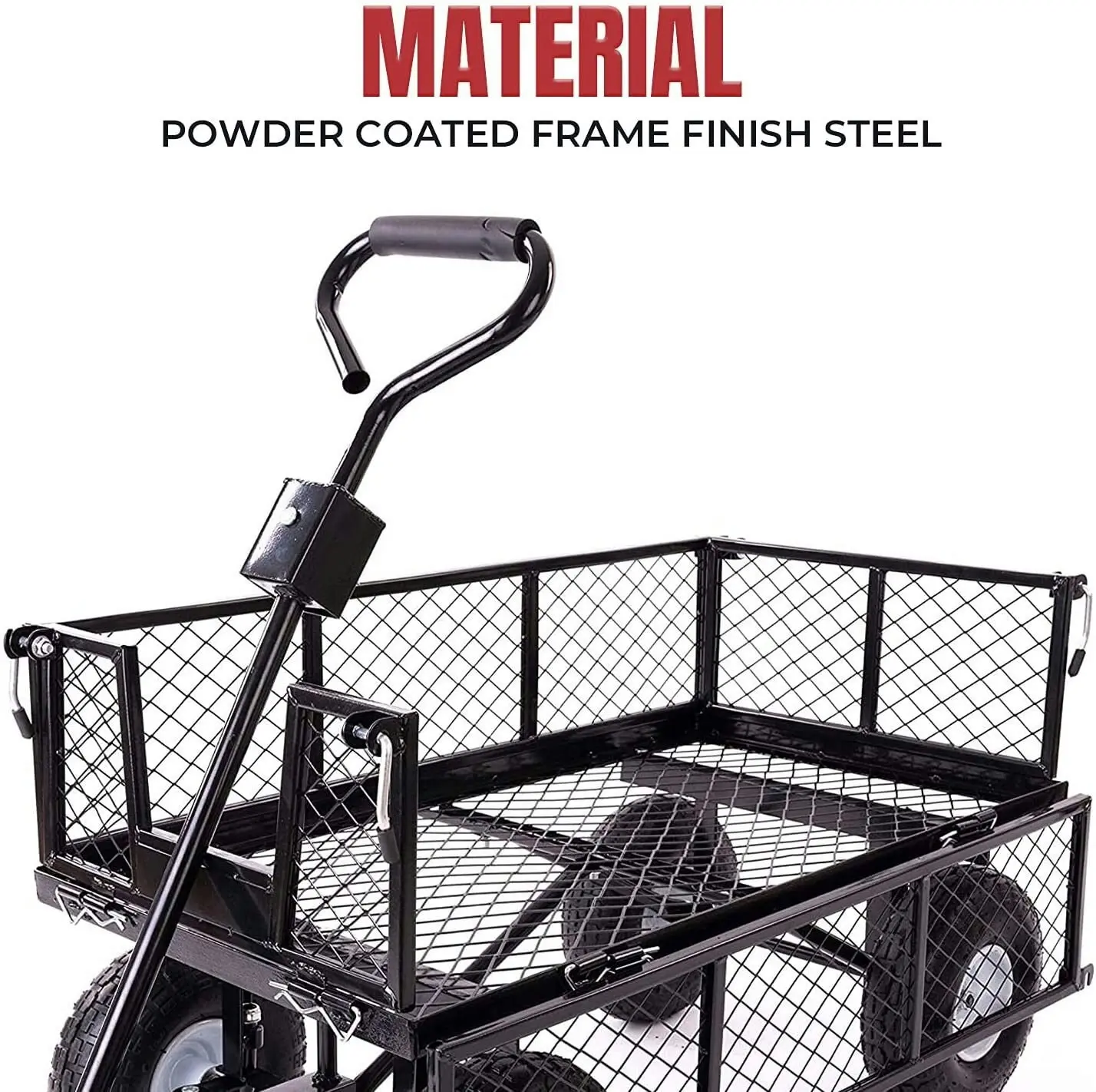 Garden Dump Rolling Mesh Cart with Heavy Duty Steel Frame,10 Inch Pneumatic Tires Maximum Load Capacity of 300 Kg (Black), Garden Trolley Cart