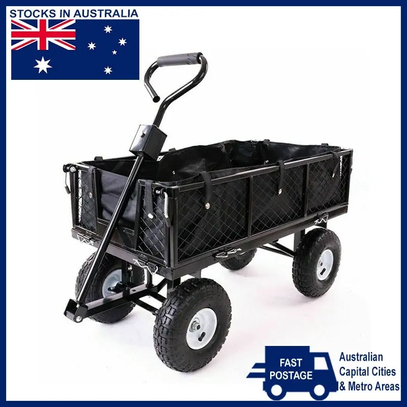 Garden Dump Rolling Mesh Cart with Heavy Duty Steel Frame,10 Inch Pneumatic Tires Maximum Load Capacity of 300 Kg (Black), Garden Trolley Cart