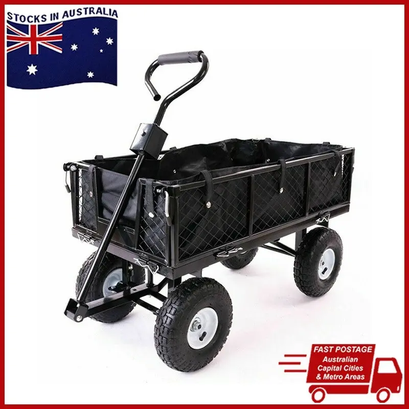 Garden Dump Rolling Mesh Cart with Heavy Duty Steel Frame,10 Inch Pneumatic Tires Maximum Load Capacity of 300 Kg (Black), Garden Trolley Cart