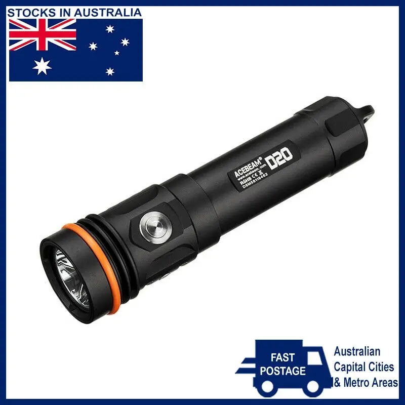 AceBeam D20 Diving Flashlight Rechargeable Super Bright LED Dive Light Torch Max Output 2700 lumens Portable and Durable Mini EDC Flashlight