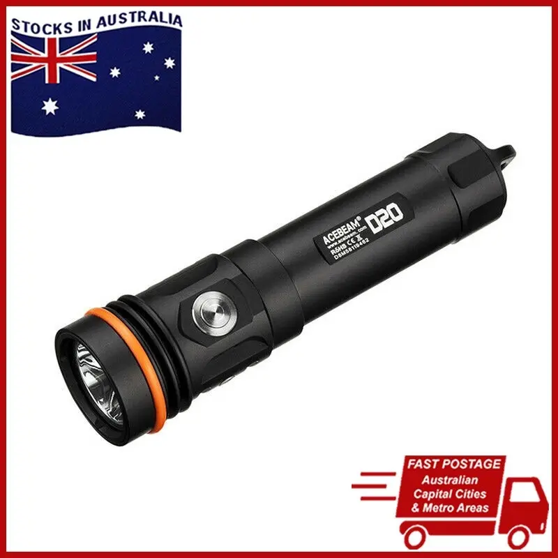 AceBeam D20 Diving Flashlight Rechargeable Super Bright LED Dive Light Torch Max Output 2700 lumens Portable and Durable Mini EDC Flashlight