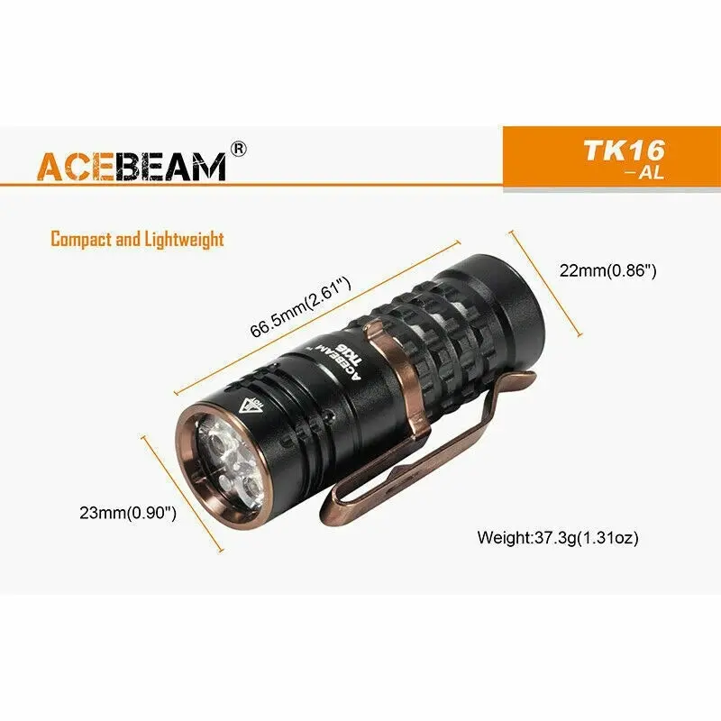 AceBeam TK16 Flashlight Mini Small Tactical Super Bright LED Light Battery Torch, Portable and Durable Mini EDC Flashlight, Tactical Flashlights