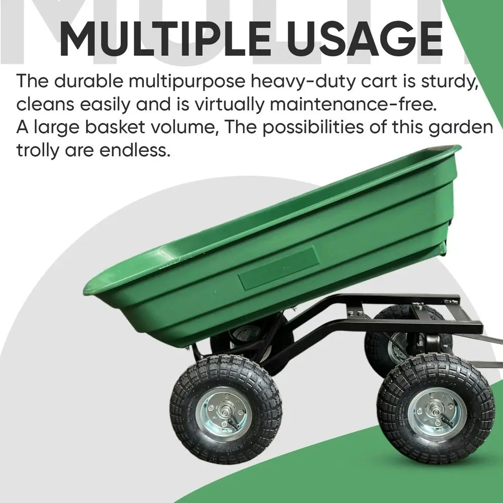 Garden Dump Cart with Heavy Duty Steel Frame,10 Inch Pneumatic Tires Maximum Load Capacity of 250 kg (Green), Garden Trolley Cart, Camping Cart