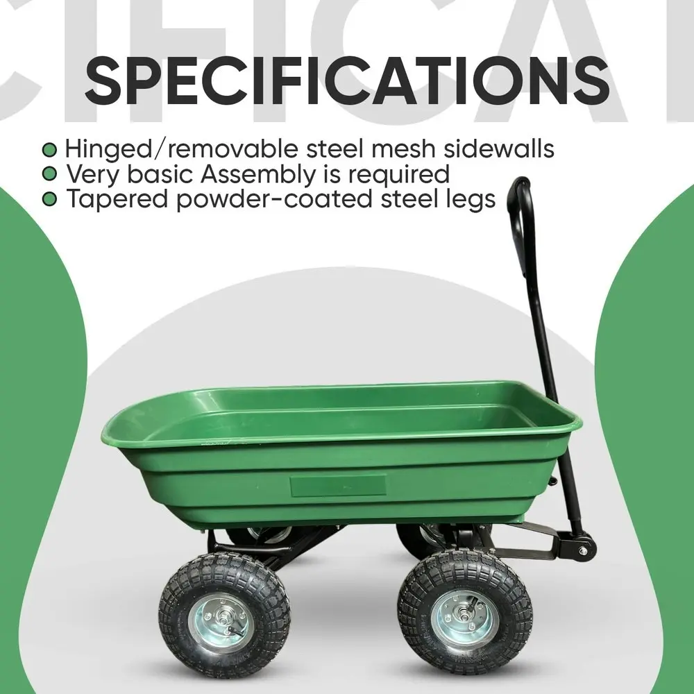 Garden Dump Cart with Heavy Duty Steel Frame,10 Inch Pneumatic Tires Maximum Load Capacity of 250 kg (Green), Garden Trolley Cart, Camping Cart