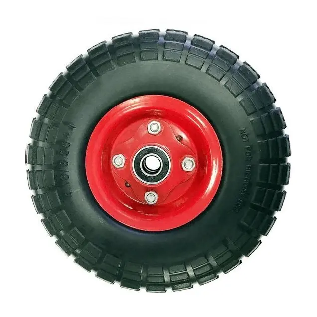 Flat Free Trolley Wheel Utility Cart Tire Rubber Steel Rim Wheels 10" 4.10/3.50-4 (16MM)