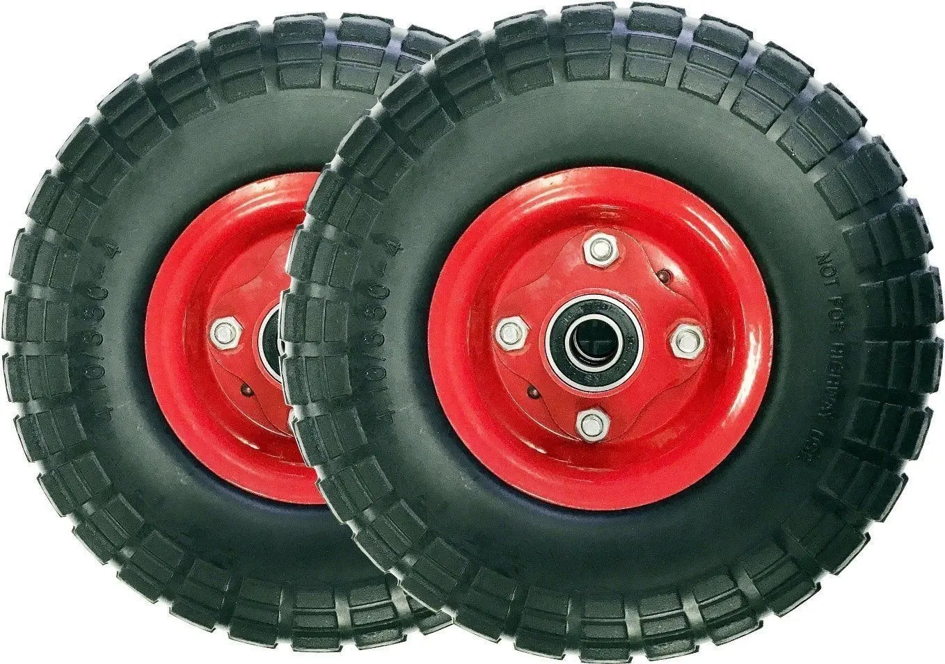 Flat Free Trolley Wheel Utility Cart Tire Rubber Steel Rim Wheels 10" 4.10/3.50-4 (16MM)