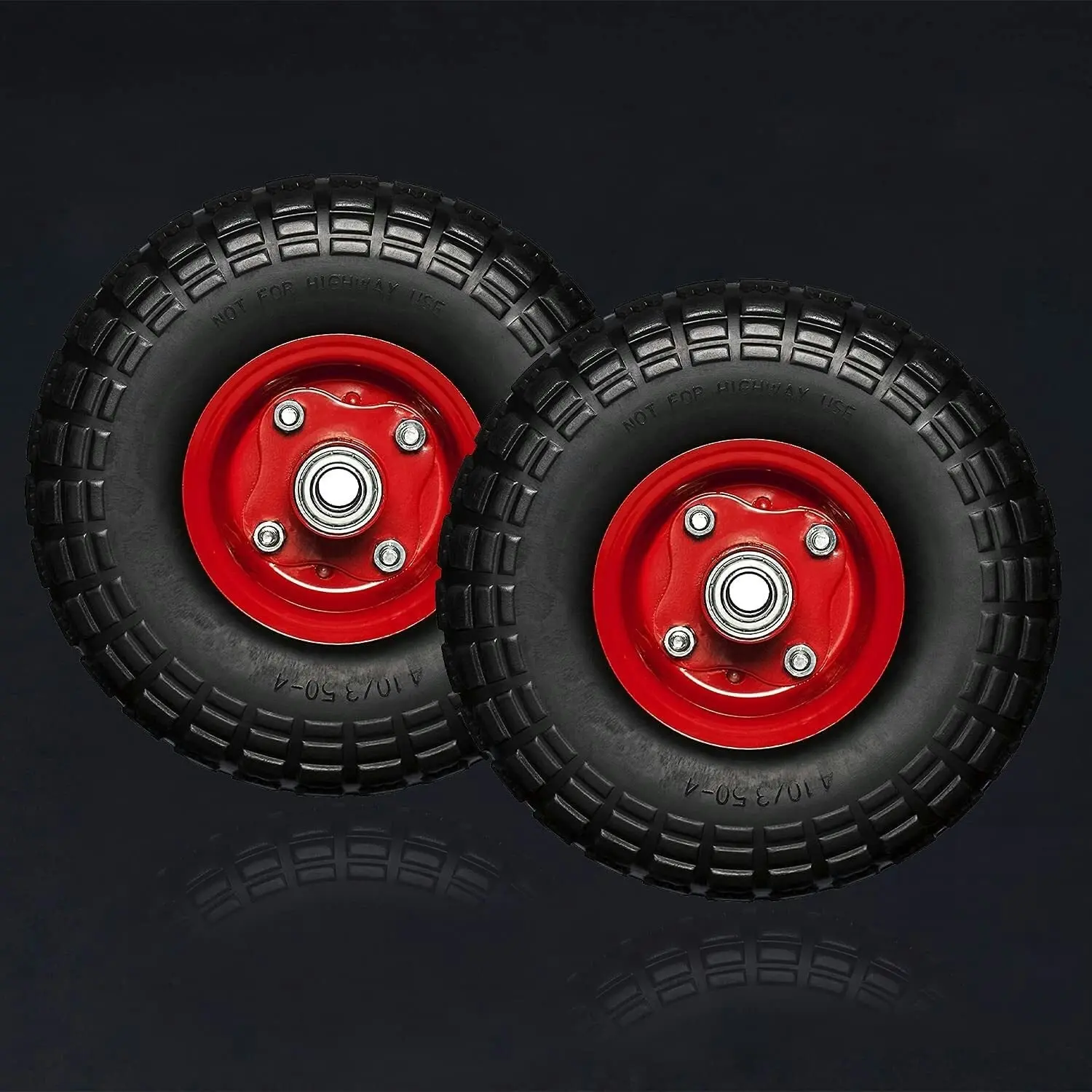 Flat Free Trolley Wheel Utility Cart Tire Rubber Steel Rim Wheels 10" 4.10/3.50-4 (16MM)