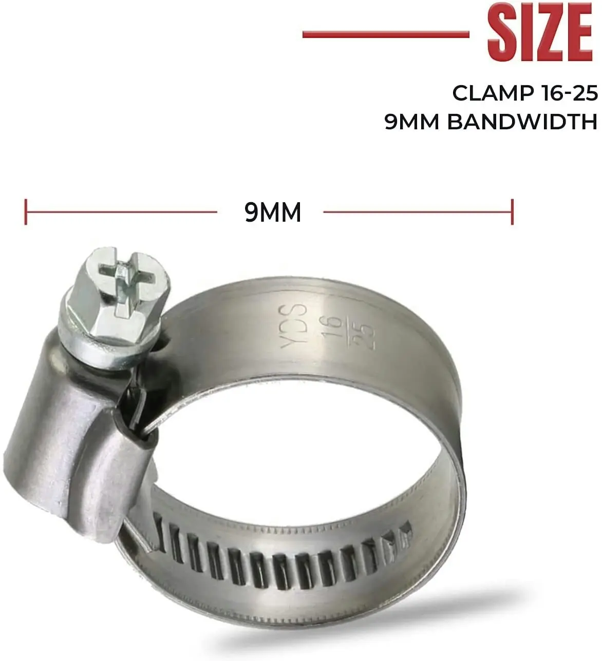 Hose Clamps made up of 410 Stainless Steel with 9mm Bandwidth(12-20), (16-25), (20-32), (30-45) (40-60)- for Industrial, Pipe Clamp