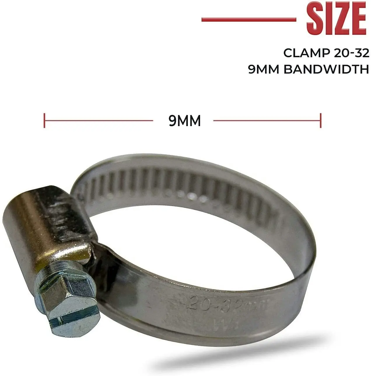 Hose Clamps made up of 410 Stainless Steel with 9mm Bandwidth(12-20), (16-25), (20-32), (30-45) (40-60)- for Industrial, Pipe Clamp