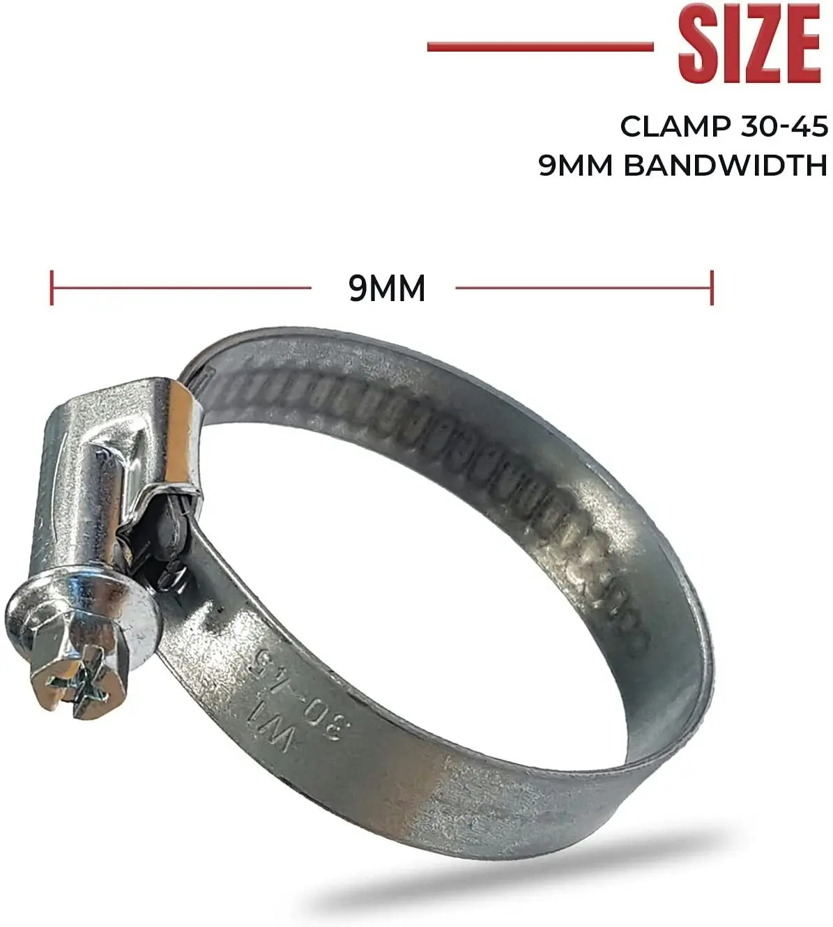 Hose Clamps made up of 410 Stainless Steel with 9mm Bandwidth(12-20), (16-25), (20-32), (30-45) (40-60)- for Industrial, Pipe Clamp