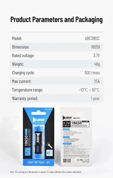 Rechargable Lithium Ion Battery, Wuben