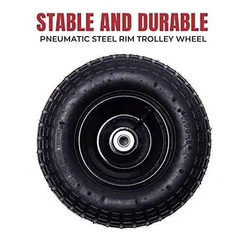 Pneumatic Wheel Utility Cart Tire Rubber Steel Rim Wheels 10" 4.10/3.50 (20MM)