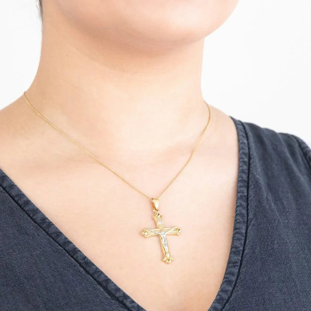 18ct Yellow Gold & White Gold Crucifix Pendant