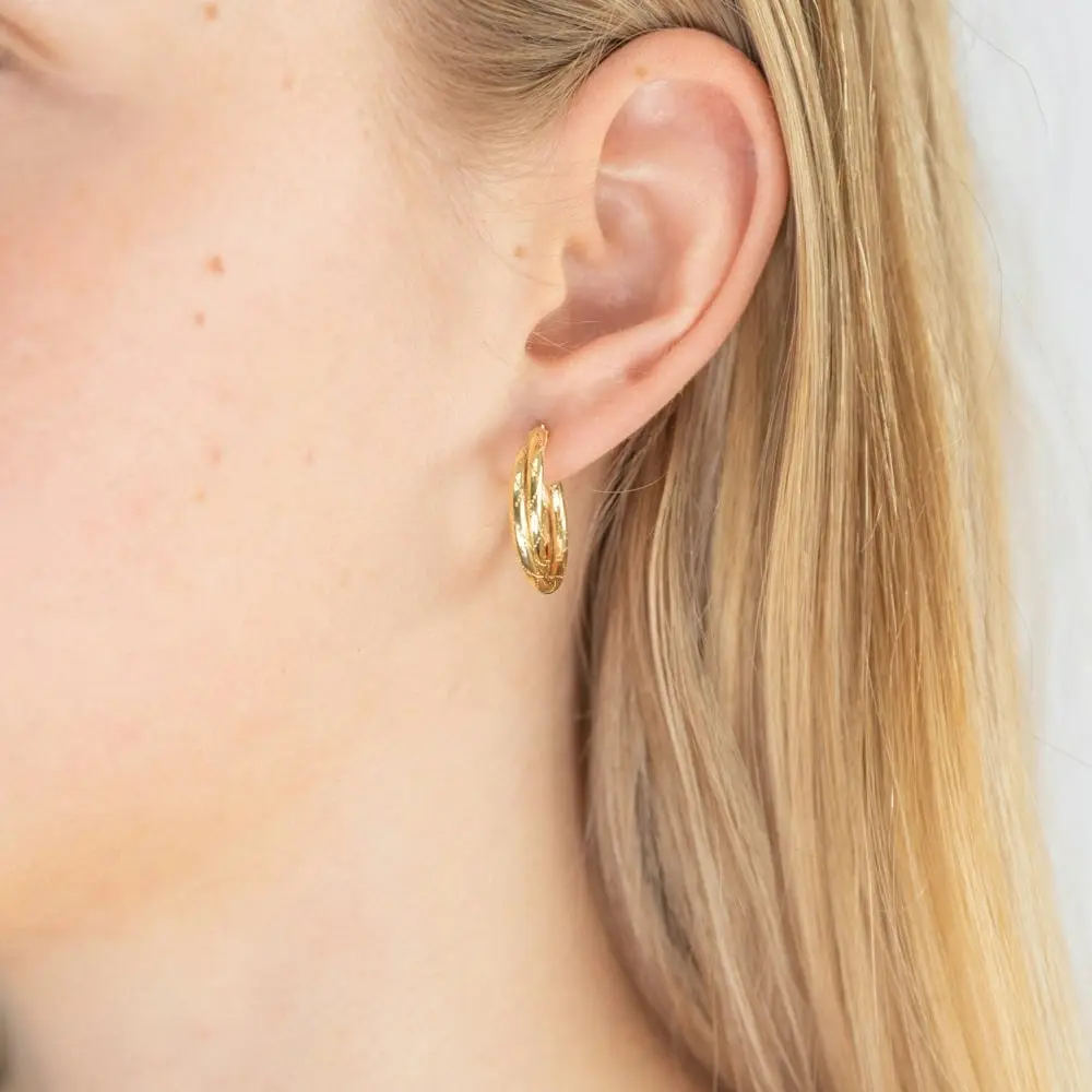 9ct Yellow Gold Crossover Hoop Earrings