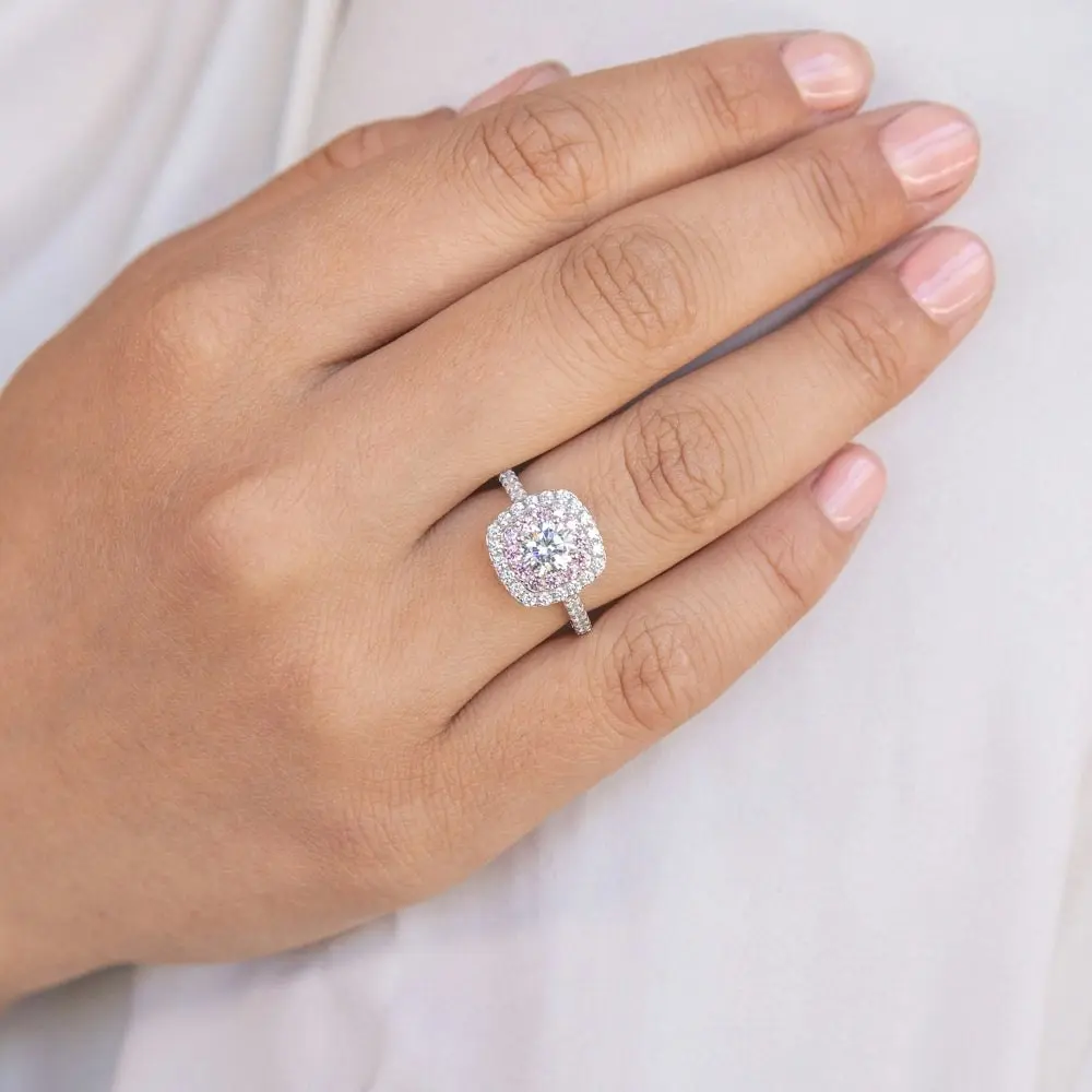 Sterling Silver Pink and White Zirconia Ring