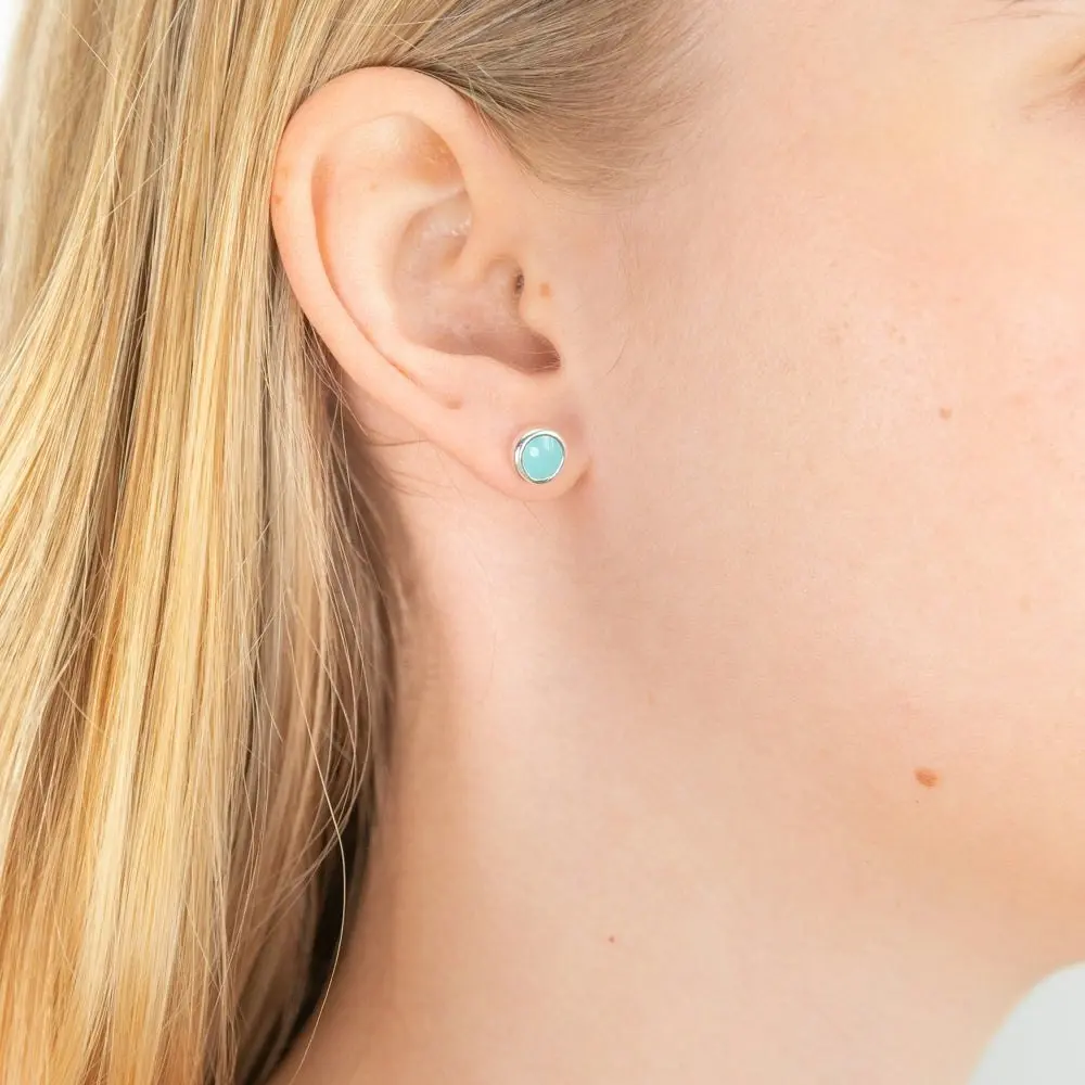 Sterling Silver Blue Enamel Dome Stud Earrings