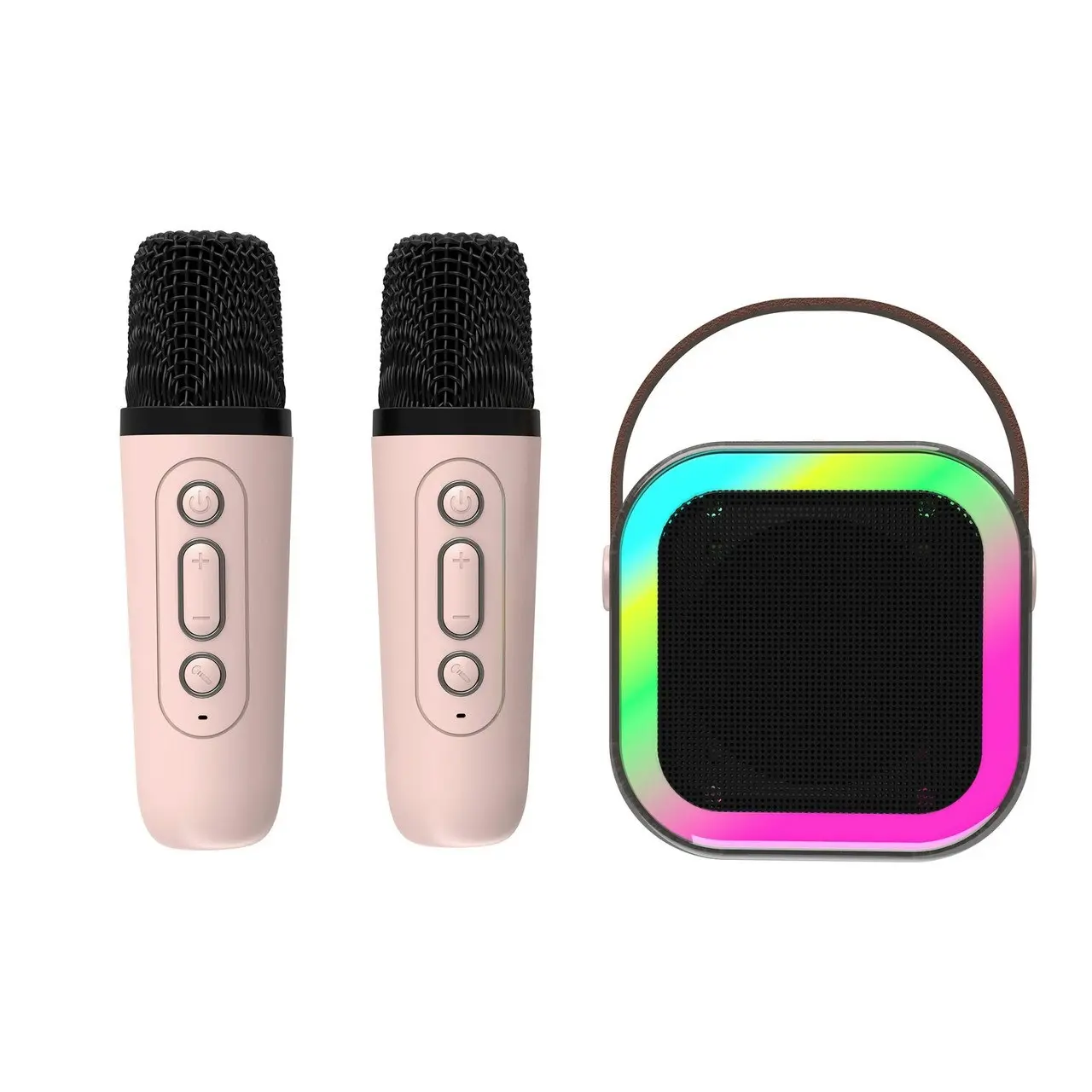 Laser Mini Karaoke Speaker with 2 Wireless Mics - Pink