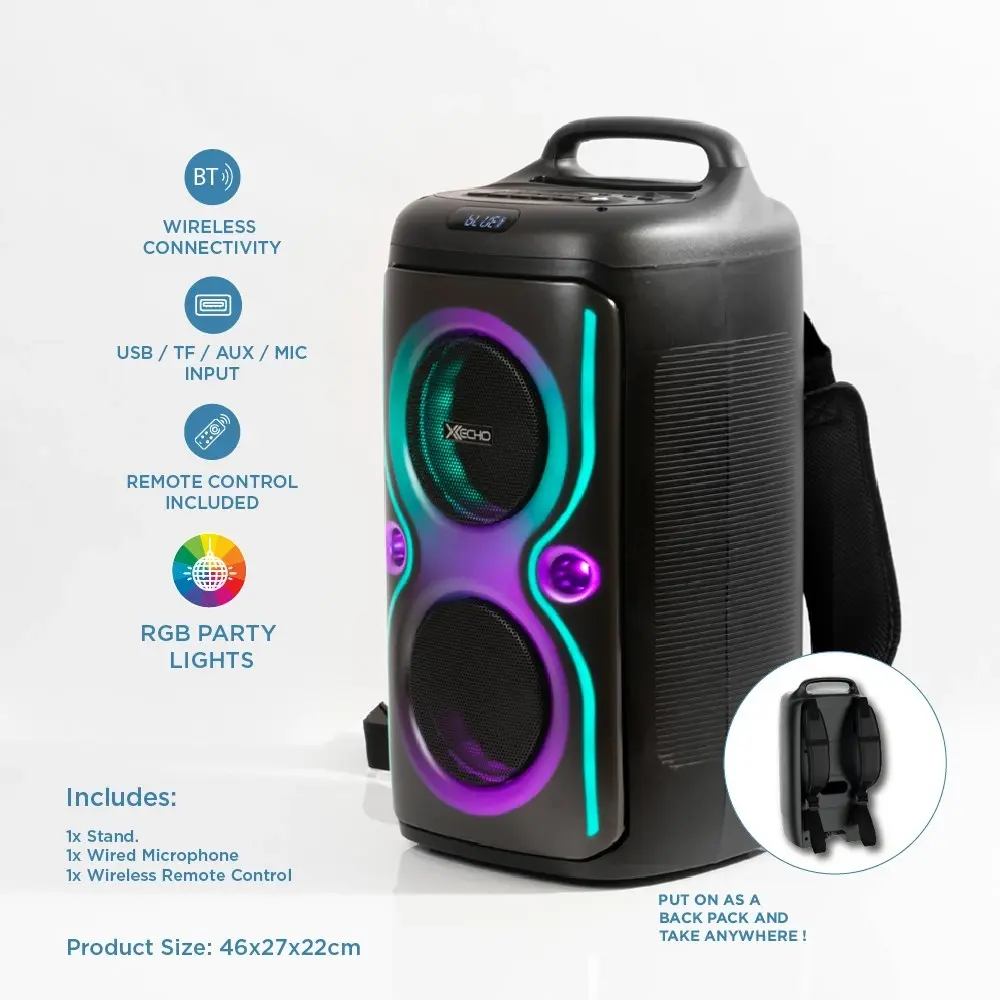 X Echo Backpack Bluetooth Party Speaker with LED Stand