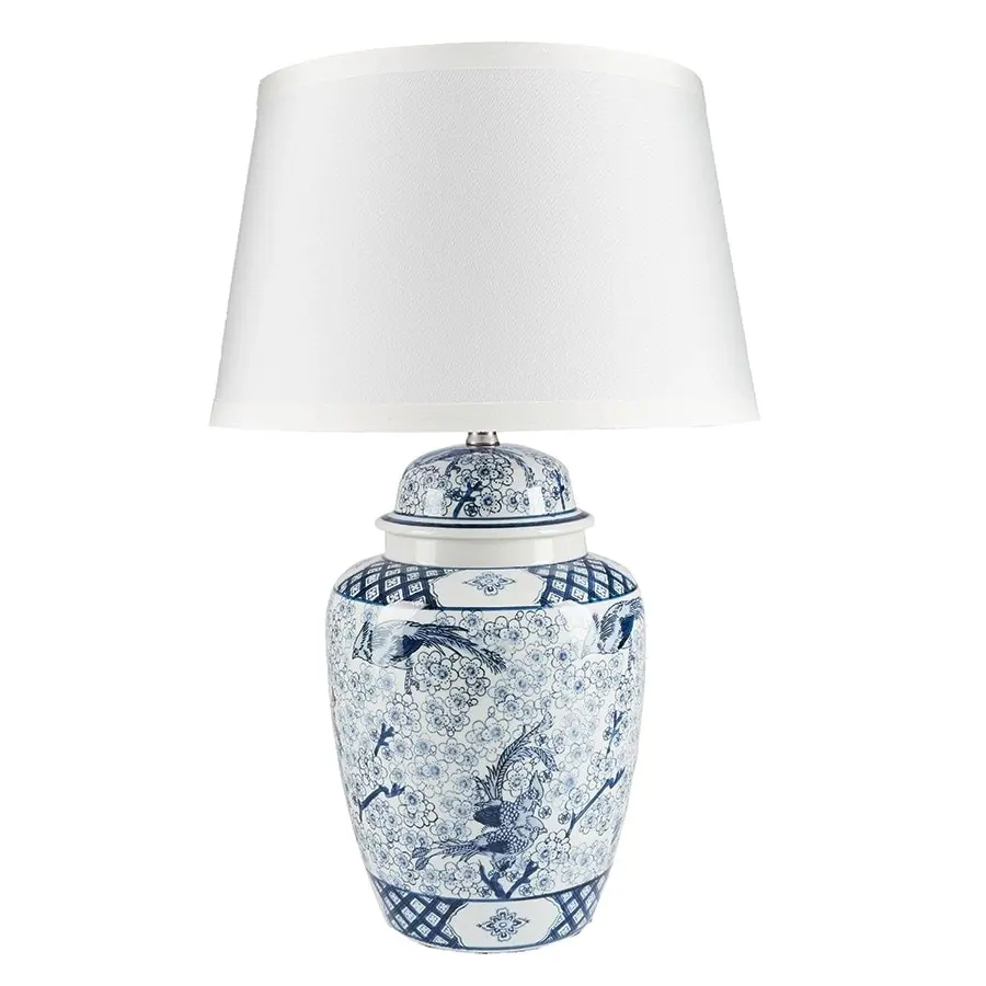 Blue & White Lamp with shade