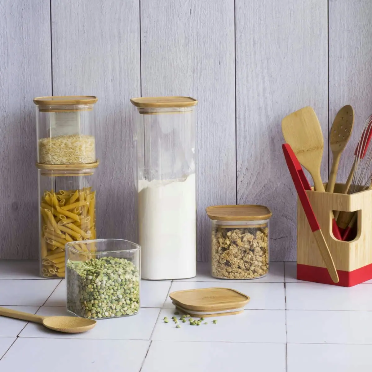 Pebbly Storage Containers with Bamboo Lids Set of 3