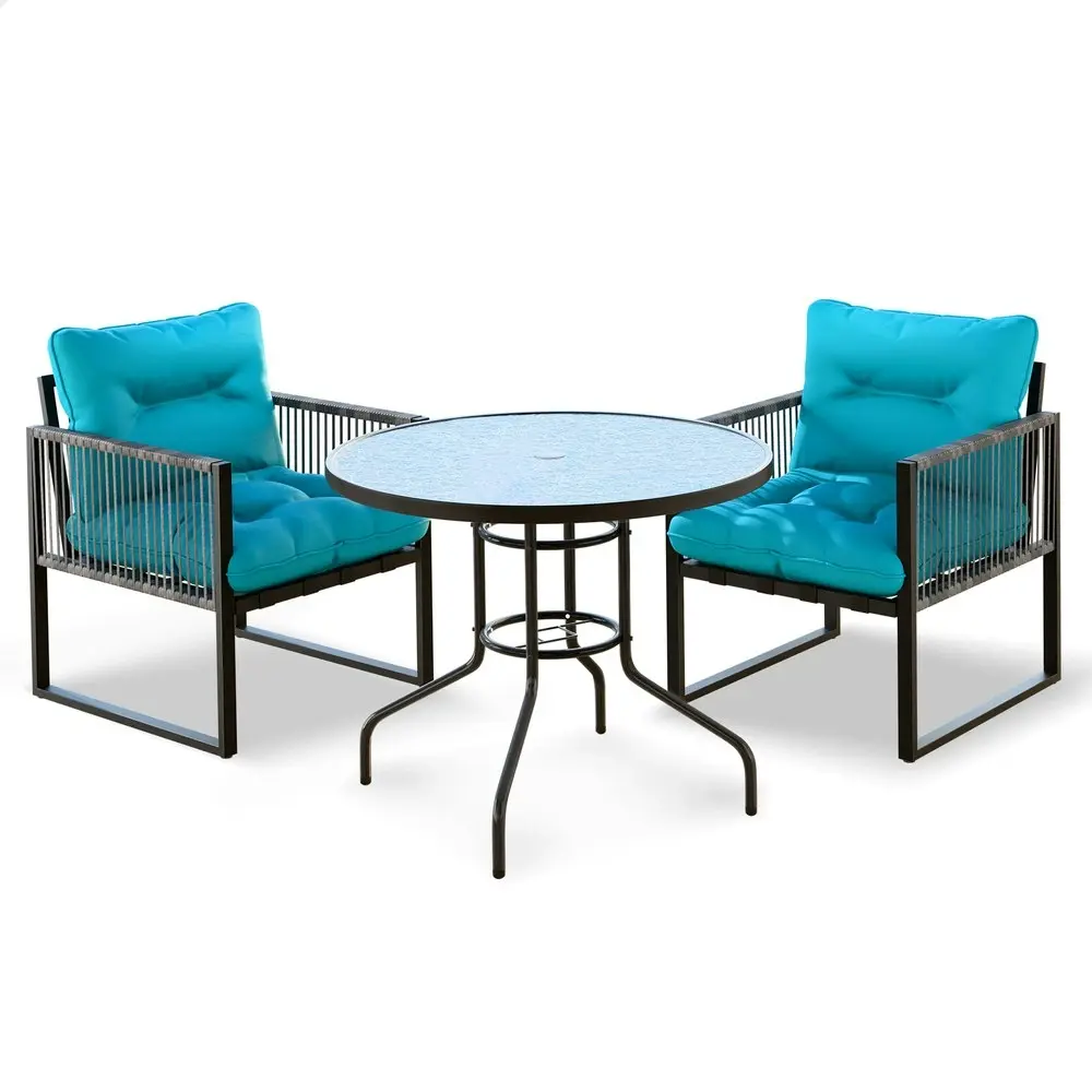 Alfordson Outdoor Lounge Set Table and Chairs Patio Furniture Glass Armchair