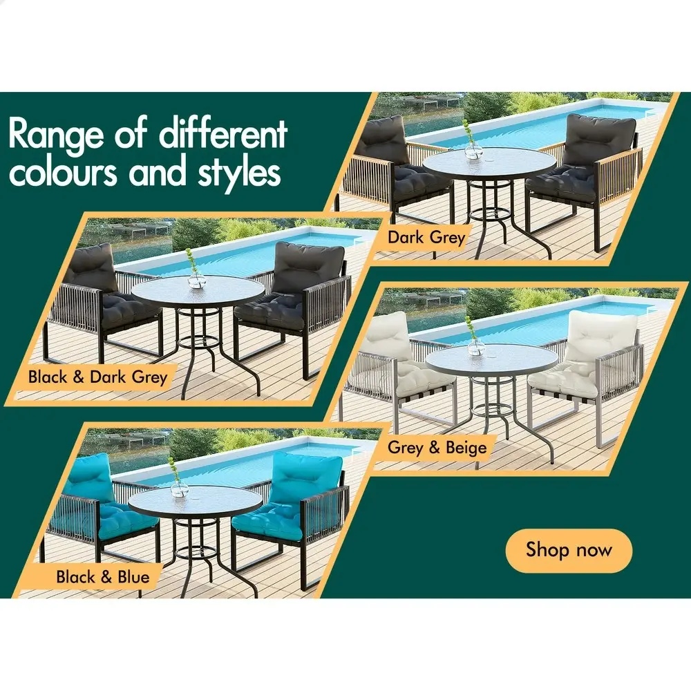 Alfordson Outdoor Lounge Set Table and Chairs Patio Furniture Glass Armchair