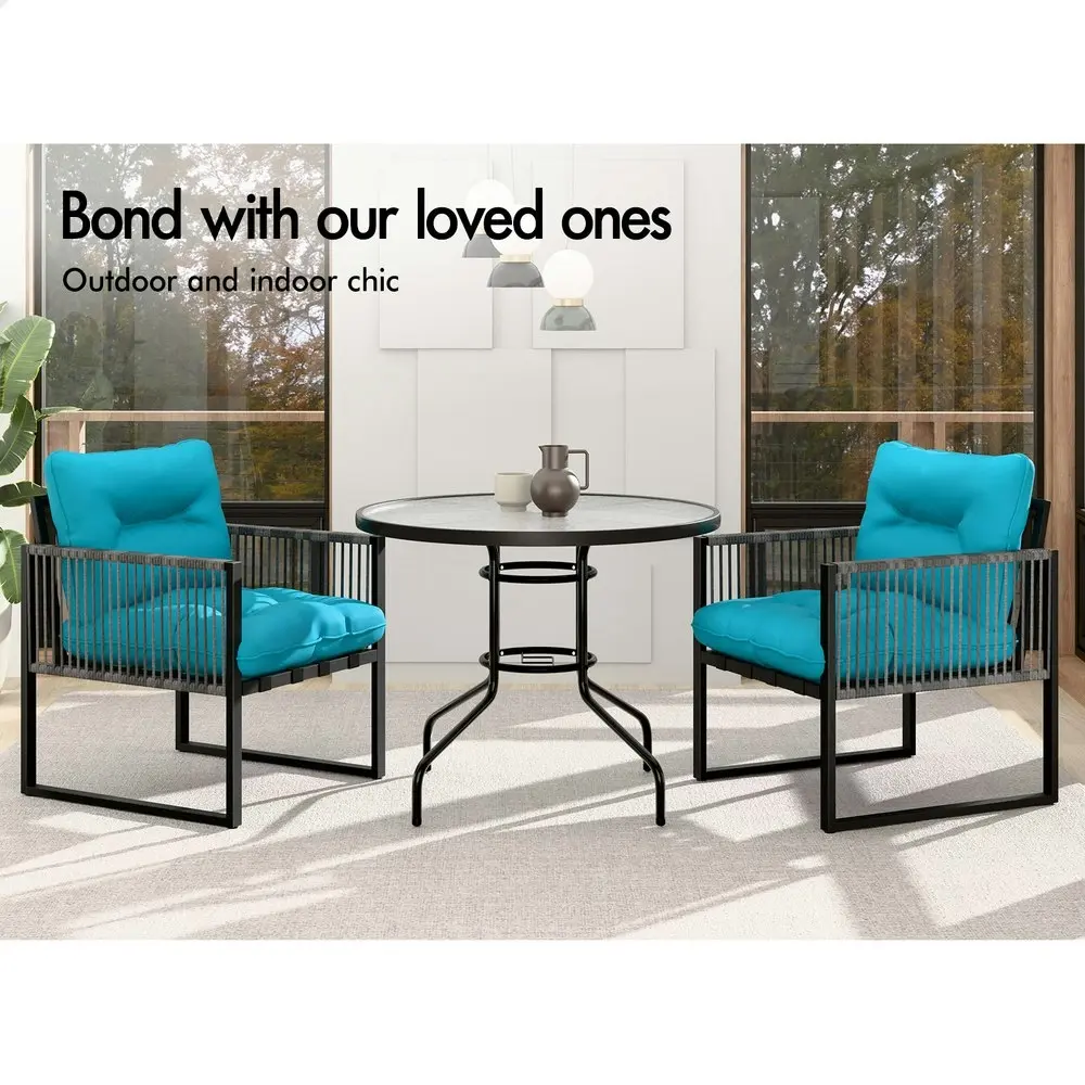 Alfordson Outdoor Lounge Set Table and Chairs Patio Furniture Glass Armchair