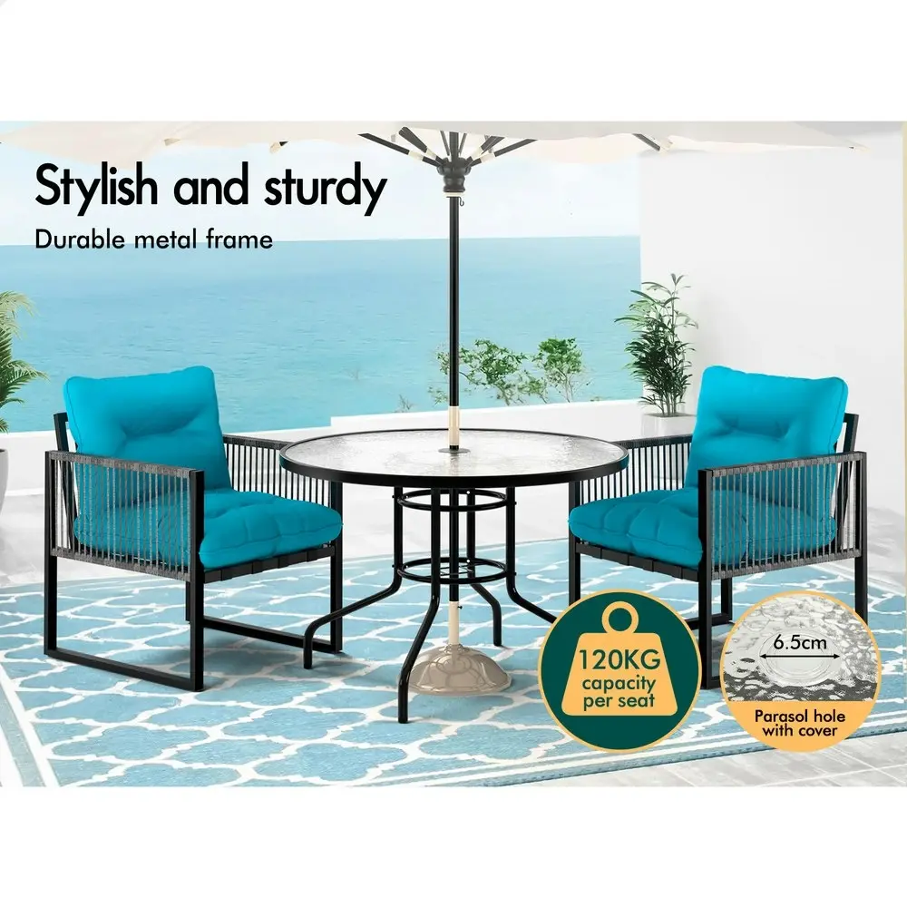 Alfordson Outdoor Lounge Set Table and Chairs Patio Furniture Glass Armchair