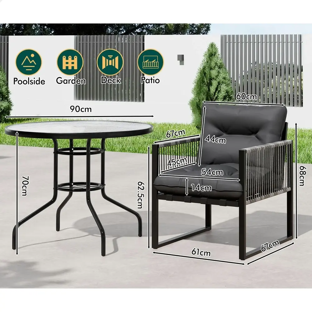 Alfordson Outdoor Patio Furniture Dining Table Lounge Chairs Set Glass Armchair