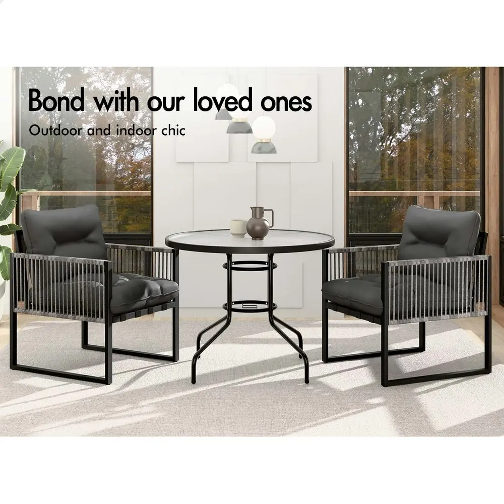 Alfordson Outdoor Patio Furniture Dining Table Lounge Chairs Set Glass Armchair