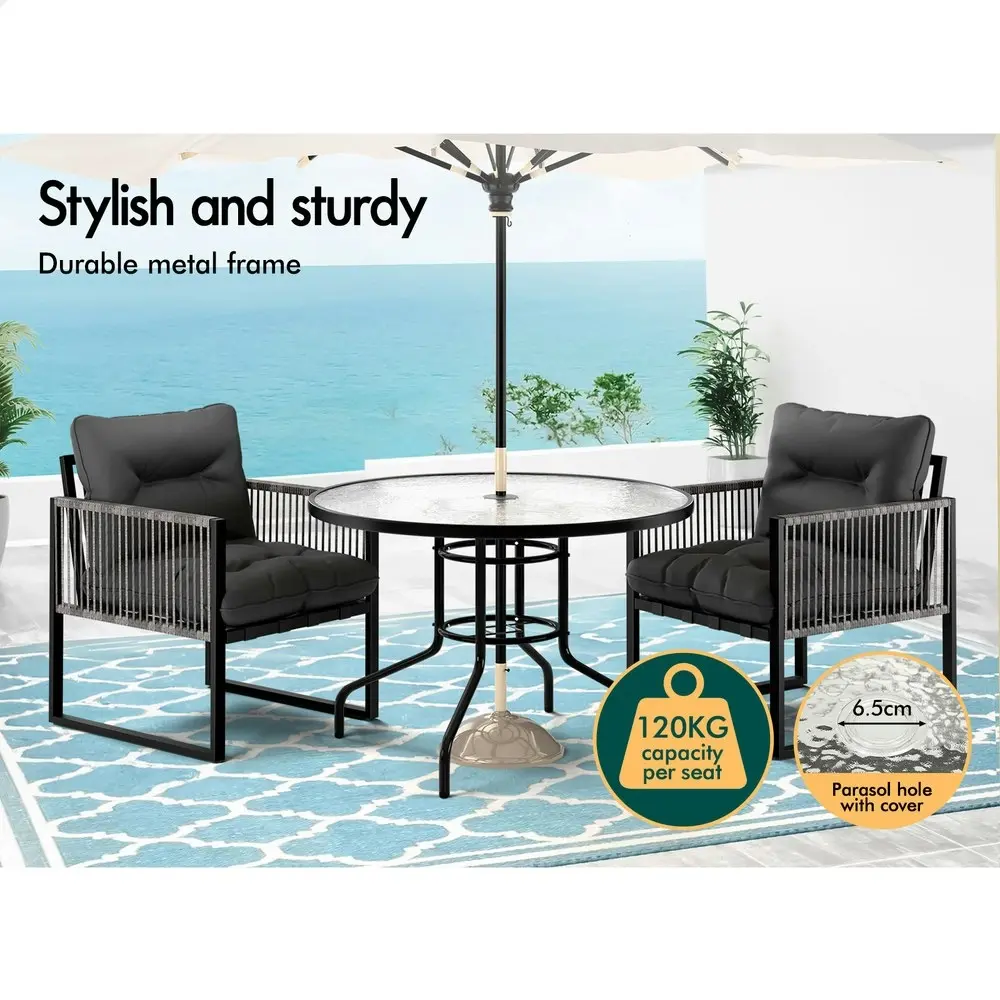 Alfordson Outdoor Patio Furniture Dining Table Lounge Chairs Set Glass Armchair