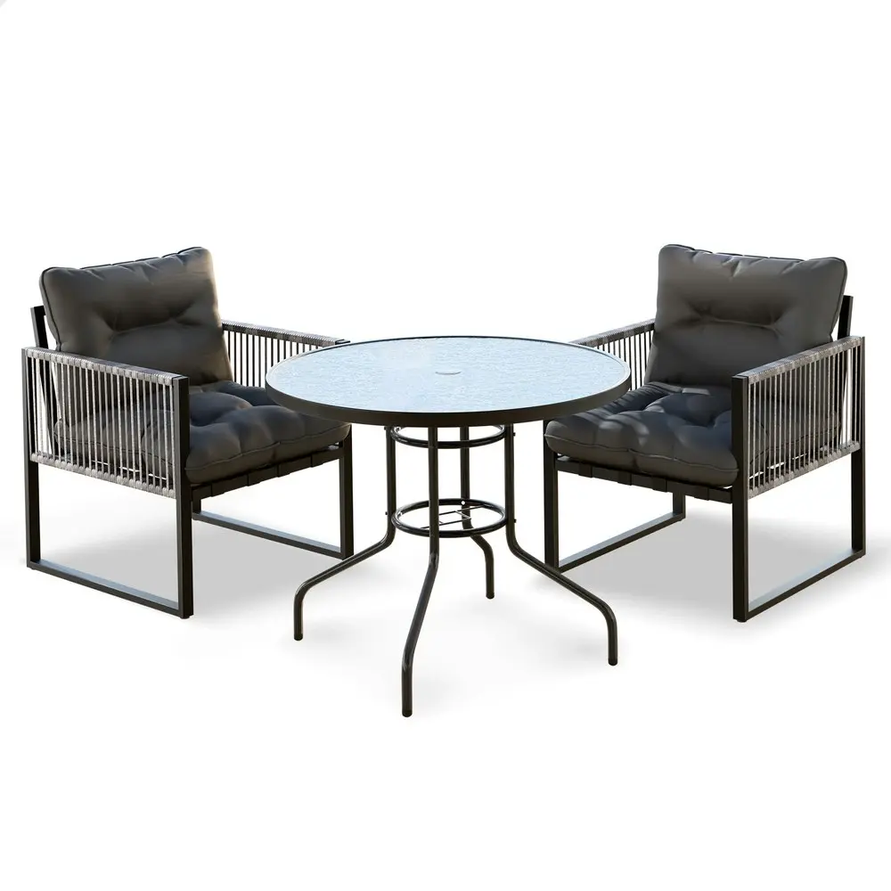 Alfordson Outdoor Patio Furniture Dining Table Lounge Chairs Set Glass Armchair