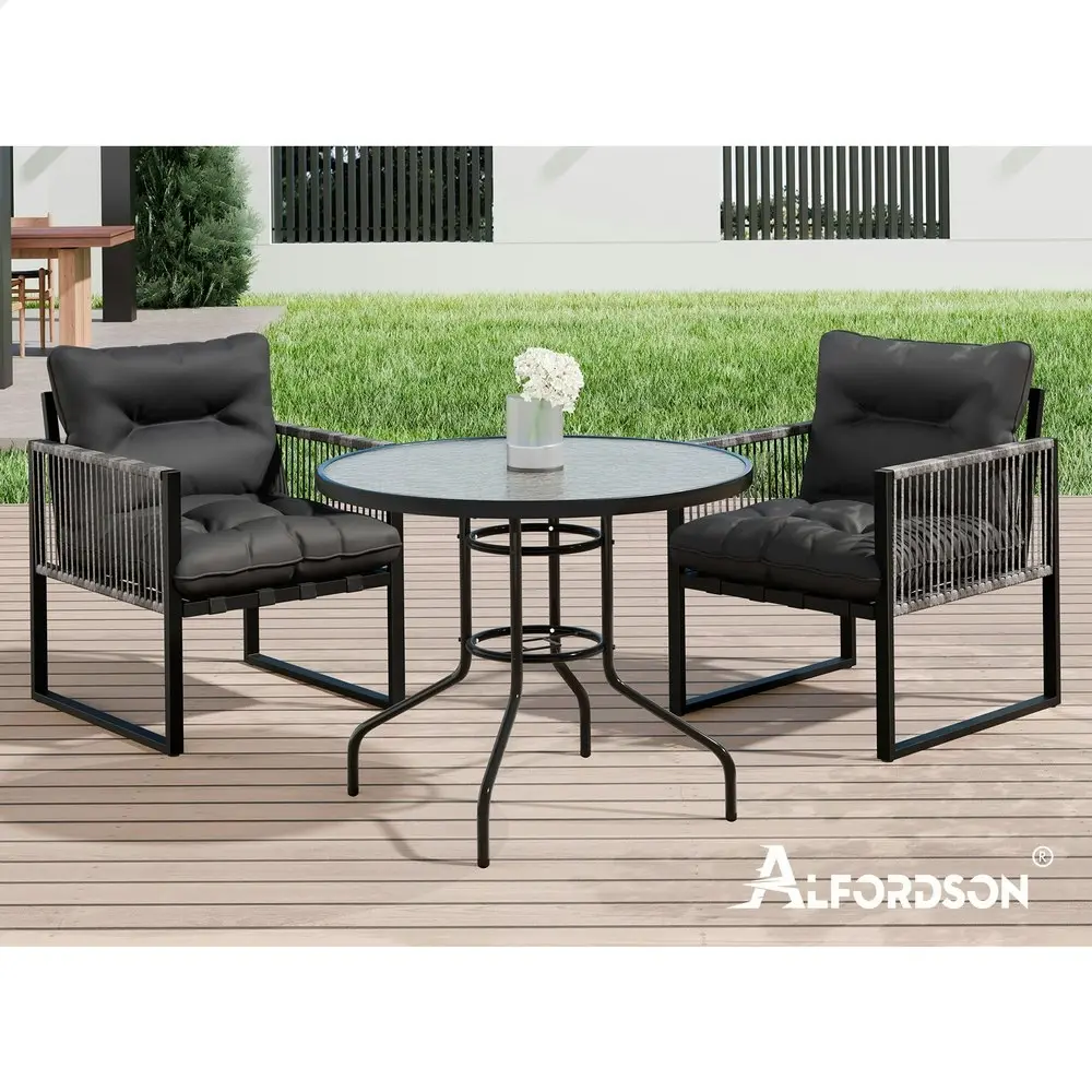 Alfordson Outdoor Patio Furniture Dining Table Lounge Chairs Set Glass Armchair