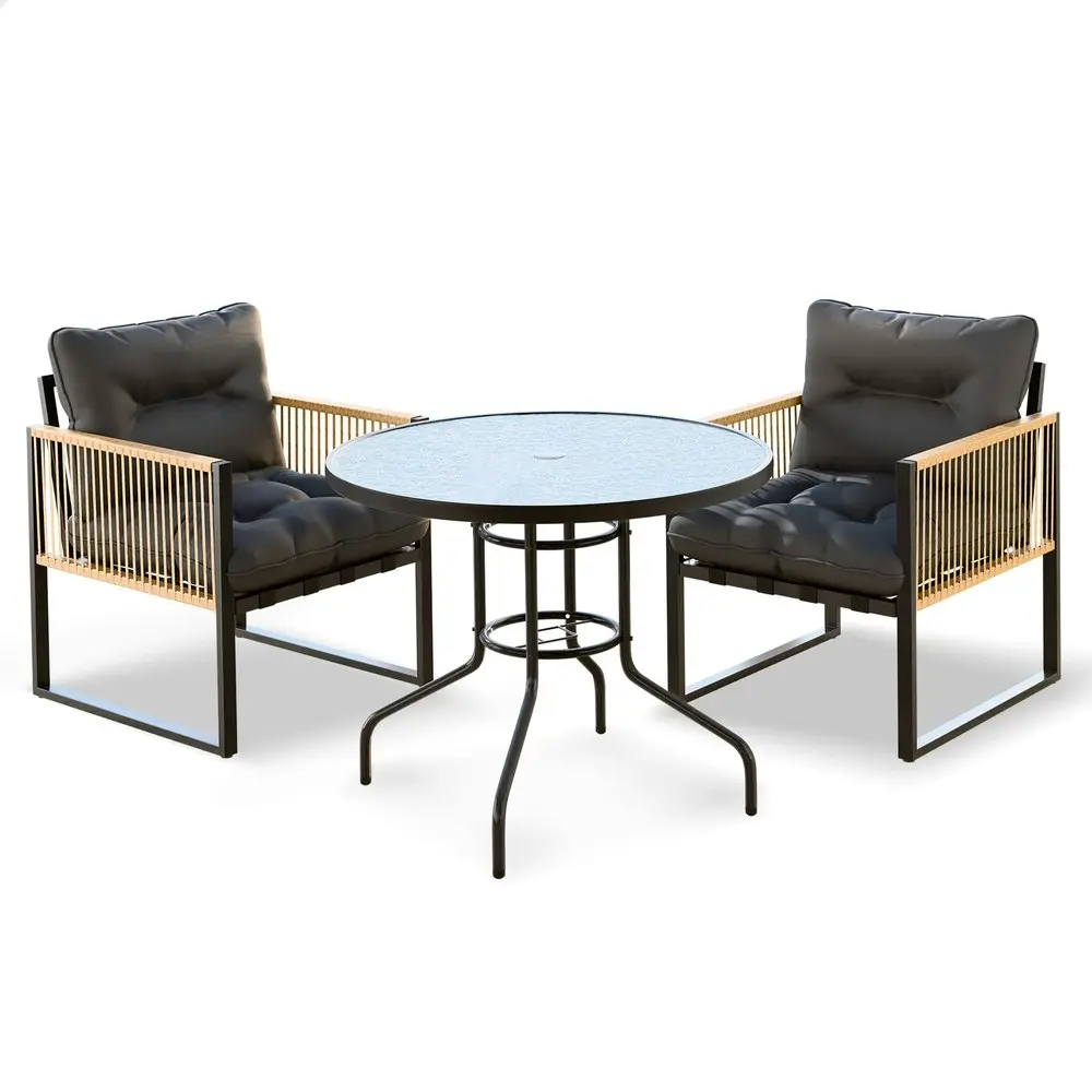 Alfordson Outdoor Furniture Dining Table Lounge Chairs Set Glass Wicker Loveseat