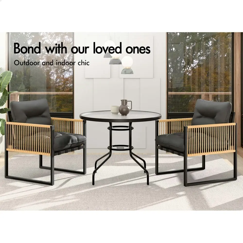 Alfordson Outdoor Furniture Dining Table Lounge Chairs Set Glass Wicker Loveseat