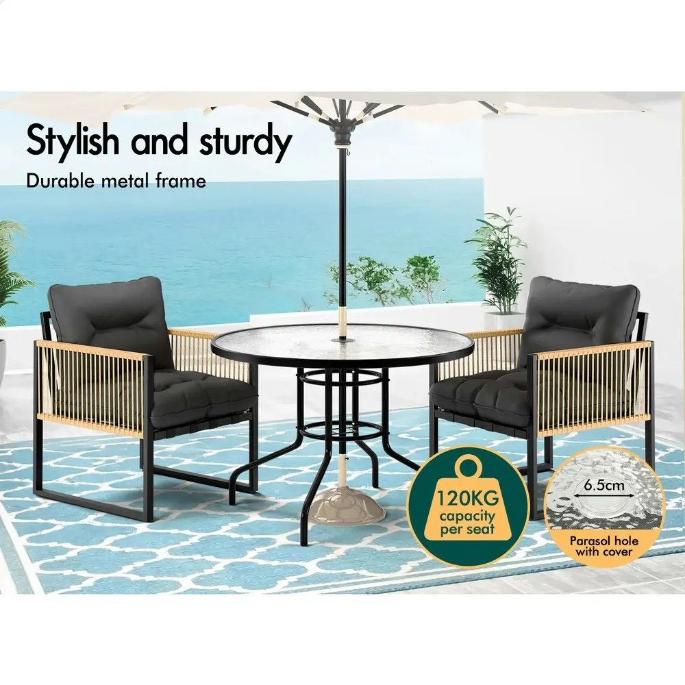 Alfordson Outdoor Furniture Dining Table Lounge Chairs Set Glass Wicker Loveseat