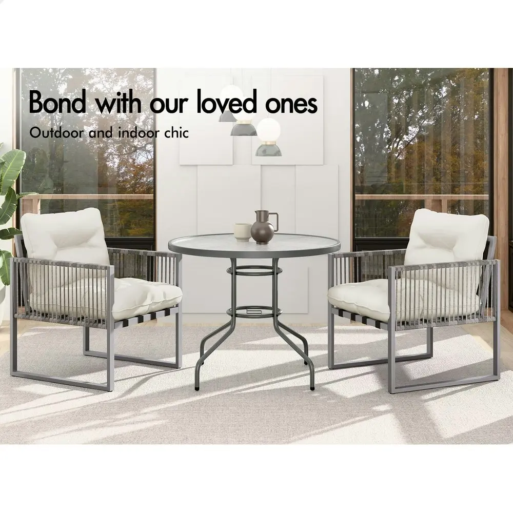 Alfordson Outdoor Glass Dining Table Lounge Chairs Patio Furniture Round Wicker