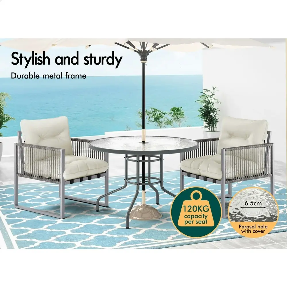 Alfordson Outdoor Glass Dining Table Lounge Chairs Patio Furniture Round Wicker